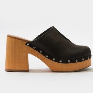 MIA Black and Tan Chunky Clog Mules